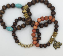 Load image into Gallery viewer, Wood stacked beaded bracelets  6-14mm
