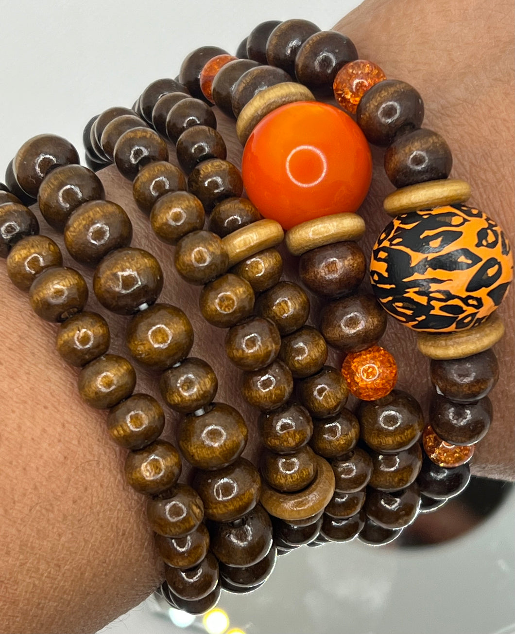 Wood stacked beaded bracelets  6-14mm